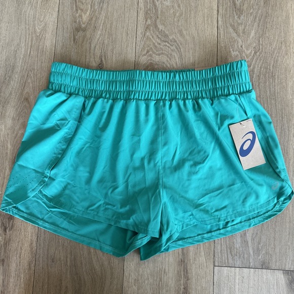 ASICS Women's Curved Hem Lined Running Shorts Green Size XL NEW - Picture 1 of 13